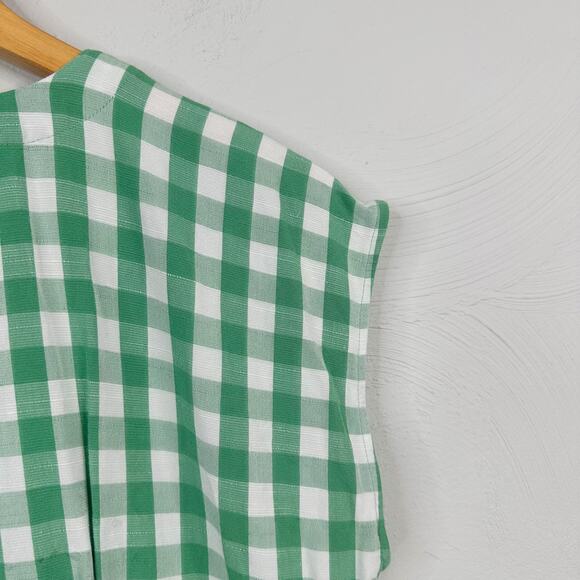 Loft Green & White Gingham Checkered A-Line Button Front Dress - Picture 9 of 10